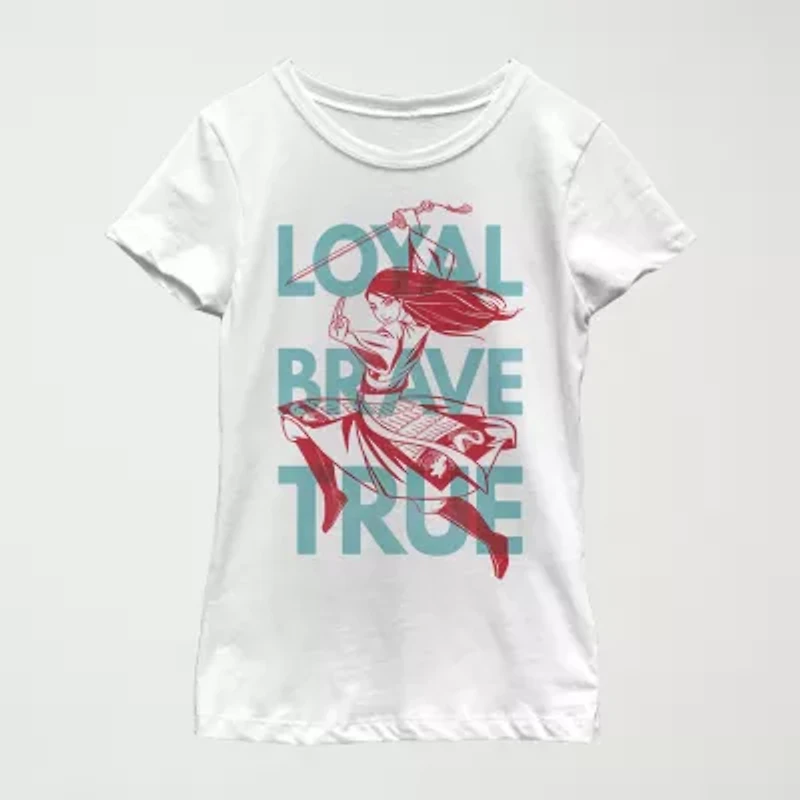 Little & Big Kid Girls Round Neck Short Sleeve Regular Fit Princess Mulan Graphic T-Shirt
