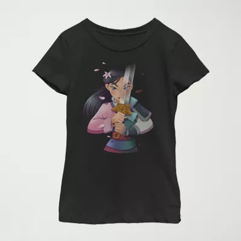 Disney Little & Big Girls Mulan Portrait Crew Neck Short Sleeve Graphic T-Shirt