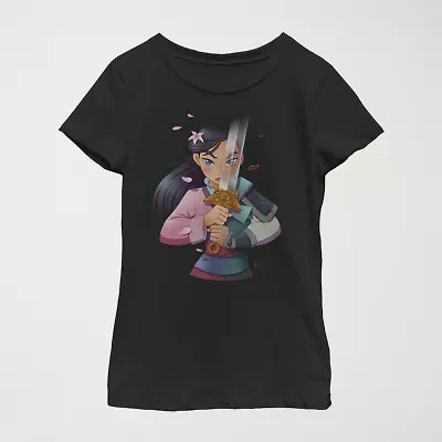 Disney Little & Big Girls Mulan Portrait Crew Neck Short Sleeve Graphic T-Shirt