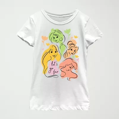 Disney Little & Big Kid Girls Crew Neck Short Sleeve Slim Fit Princess Graphic T-Shirt