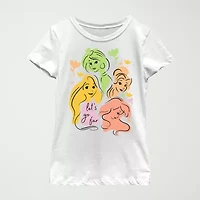 Disney Little & Big Kid Girls Crew Neck Short Sleeve Slim Fit Princess Graphic T-Shirt