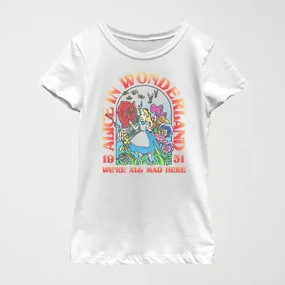Disney Little & Big Kid Girls Crew Neck Short Sleeve Slim Fit Alice Wonderland Graphic T-Shirt