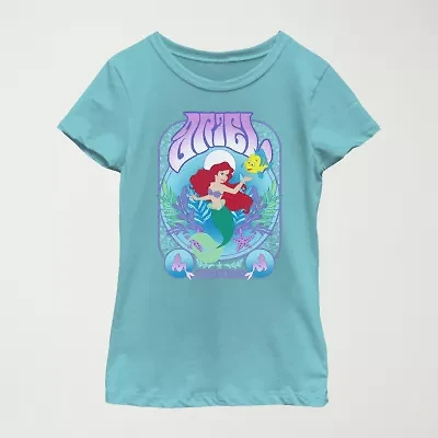 Disney Little & Big Kid Girls Crew Neck Short Sleeve Slim Fit Ariel Princess The Mermaid Graphic T-Shirt