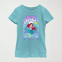 Disney Little & Big Kid Girls Crew Neck Short Sleeve Slim Fit Ariel Princess The Mermaid Graphic T-Shirt