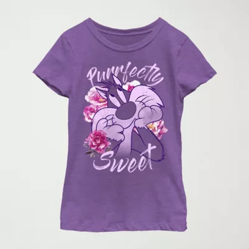 Little & Big Kid Girls Crew Neck Short Sleeve Slim Fit Looney Tunes Graphic T-Shirt