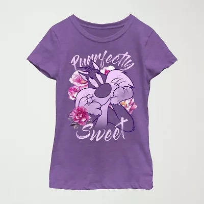 Little & Big Kid Girls Crew Neck Short Sleeve Slim Fit Looney Tunes Graphic T-Shirt