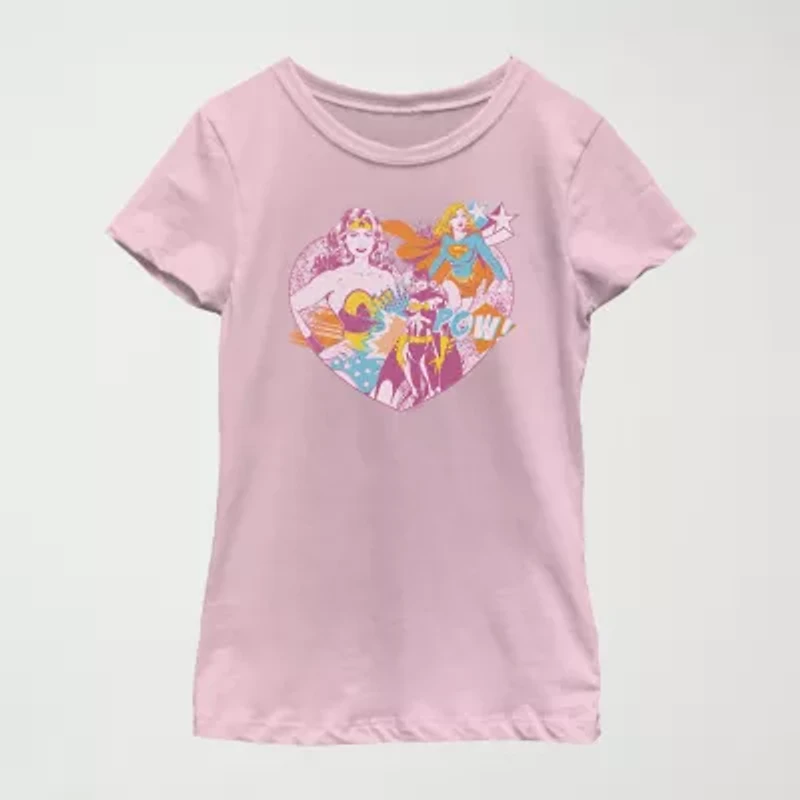 Little & Big Kid Girls Crew Neck Short Sleeve Slim Fit Justice League Graphic T-Shirt