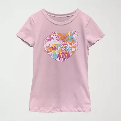 Little & Big Kid Girls Crew Neck Short Sleeve Slim Fit Justice League Graphic T-Shirt