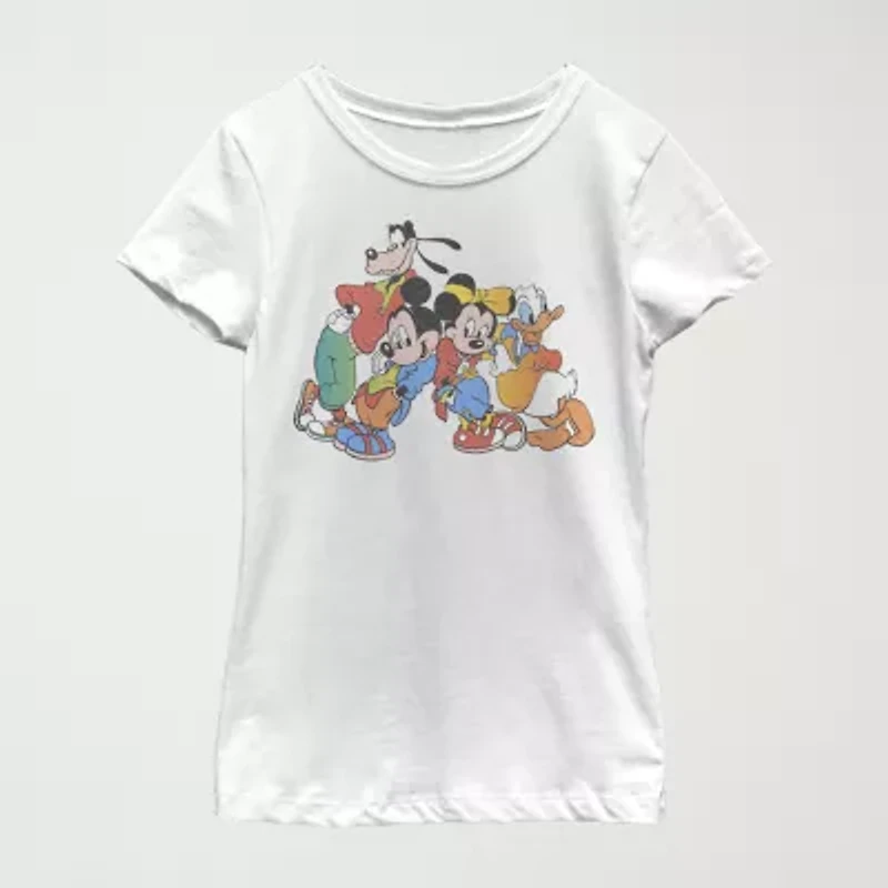 Disney Little & Big Kid Girls Crew Neck Short Sleeve Slim Fit Mickey and Friends Graphic T-Shirt