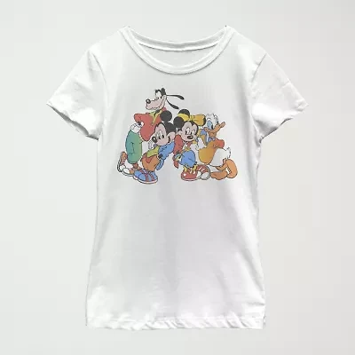 Disney Little & Big Kid Girls Crew Neck Short Sleeve Slim Fit Mickey and Friends Graphic T-Shirt