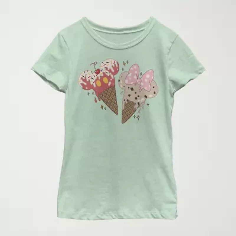 Little & Big Kid Girls Crew Neck Short Sleeve Slim Fit Mickey and Friends Graphic T-Shirt