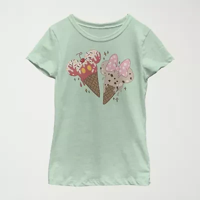 Little & Big Kid Girls Crew Neck Short Sleeve Slim Fit Mickey and Friends Graphic T-Shirt