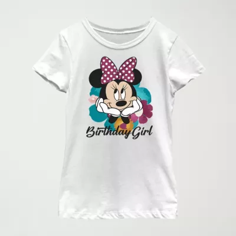 Little & Big Kid Girls Crew Neck Short Sleeve Slim Fit Minnie Mouse Graphic T-Shirt