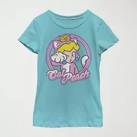 Princess Peach Little & Big Kid Girls Crew Neck Short Sleeve Slim Fit Super Mario Graphic T-Shirt