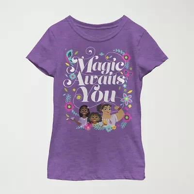 Disney Encanto Little & Big Kid Girls Crew Neck Short Sleeve Slim Fit Graphic T-Shirt