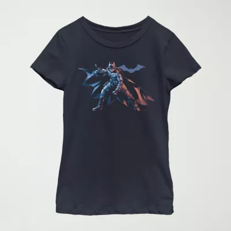 Little & Big Kid Girls Crew Neck Short Sleeve Slim Fit Batman Graphic T-Shirt