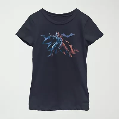Little & Big Kid Girls Crew Neck Short Sleeve Slim Fit Batman Graphic T-Shirt