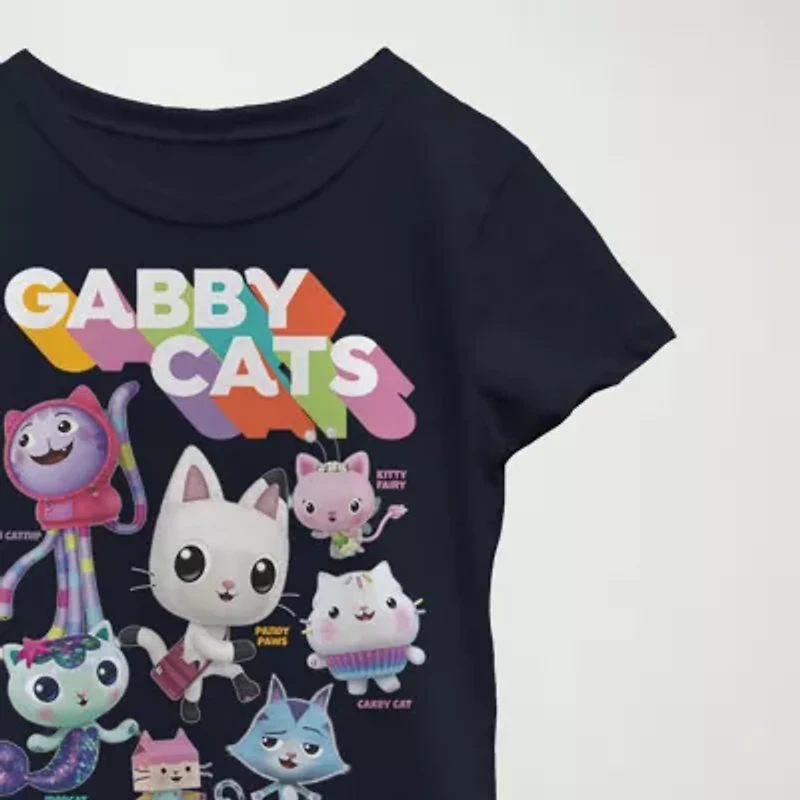 Little & Big Kid Girls Crew Neck Short Sleeve Regular Fit Gabby's Dollhouse Graphic T-Shirt