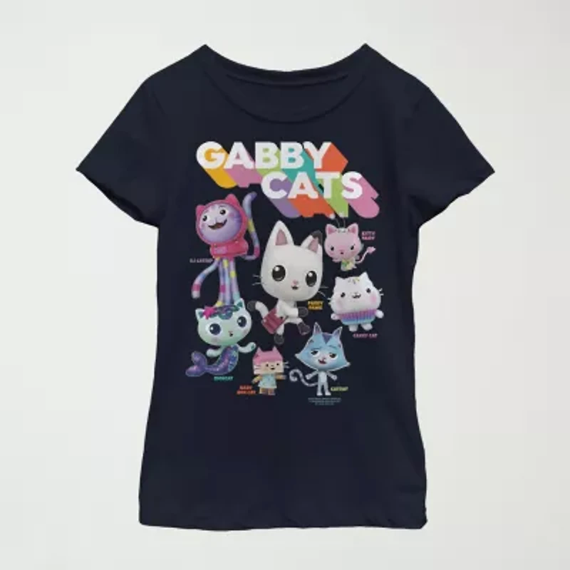 Little & Big Kid Girls Crew Neck Short Sleeve Regular Fit Gabby's Dollhouse Graphic T-Shirt