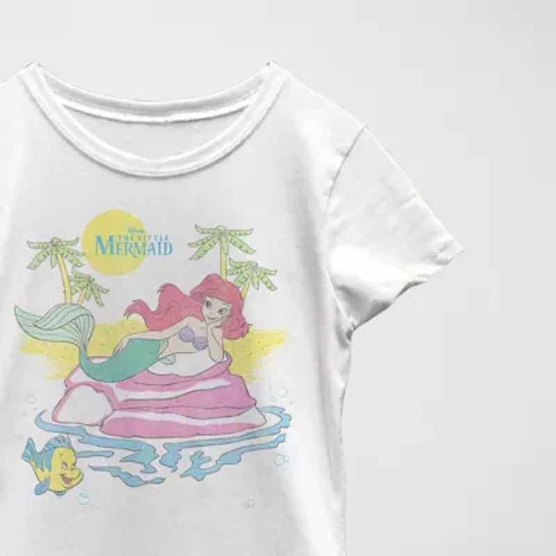 Disney Little & Big Kid Girls Crew Neck Short Sleeve Regular Fit Ariel Graphic T-Shirt