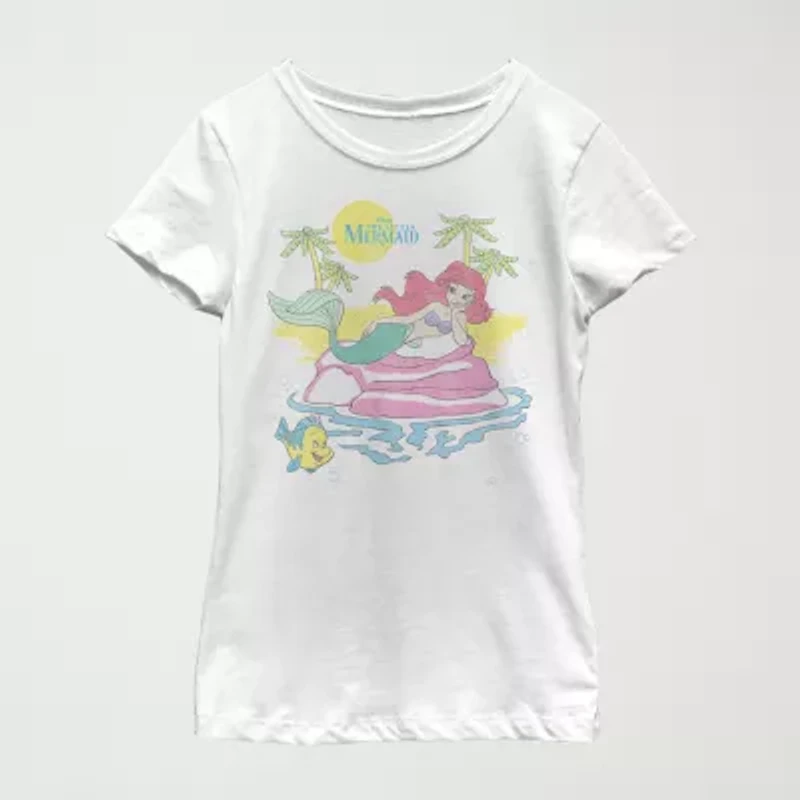 Disney Little & Big Kid Girls Crew Neck Short Sleeve Regular Fit Ariel Graphic T-Shirt