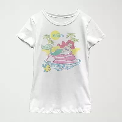 Disney Little & Big Kid Girls Crew Neck Short Sleeve Regular Fit Ariel Graphic T-Shirt