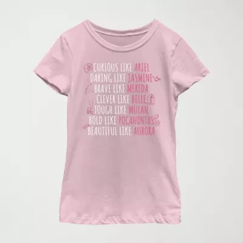 Disney Little & Big Kid Girls Crew Neck Short Sleeve Regular Fit Princess Graphic T-Shirt