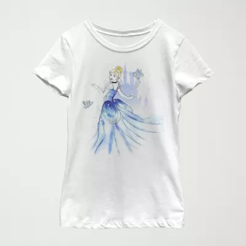 Disney Little & Big Kid Girls Crew Neck Short Sleeve Regular Fit Cinderella Graphic T-Shirt
