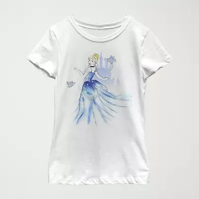 Disney Little & Big Kid Girls Crew Neck Short Sleeve Regular Fit Cinderella Graphic T-Shirt
