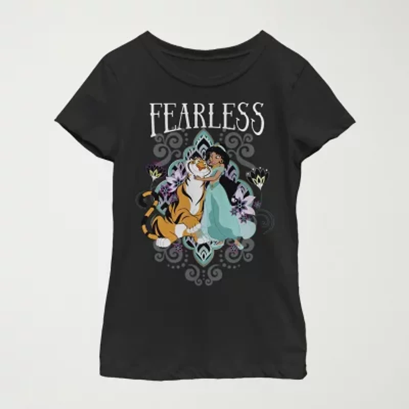 Disney Little & Big Kid Girls Crew Neck Short Sleeve Regular Fit Aladdin Graphic T-Shirt