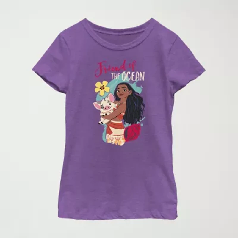 Disney Little & Big Kid Girls Crew Neck Short Sleeve Regular Fit Moana Graphic T-Shirt