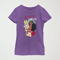 Disney Little & Big Kid Girls Crew Neck Short Sleeve Regular Fit Moana Graphic T-Shirt