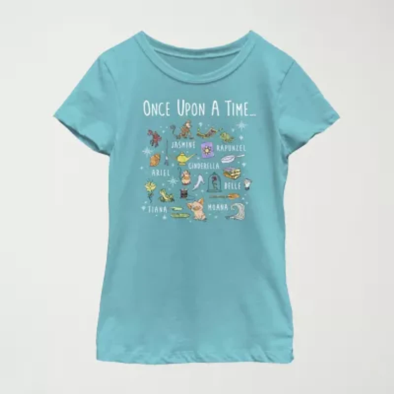 Disney Little & Big Kid Girls Crew Neck Short Sleeve Regular Fit Princess Graphic T-Shirt