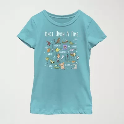 Disney Little & Big Kid Girls Crew Neck Short Sleeve Regular Fit Princess Graphic T-Shirt