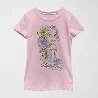 Disney Little & Big Kid Girls Crew Neck Short Sleeve Regular Fit Rapunzel Graphic T-Shirt