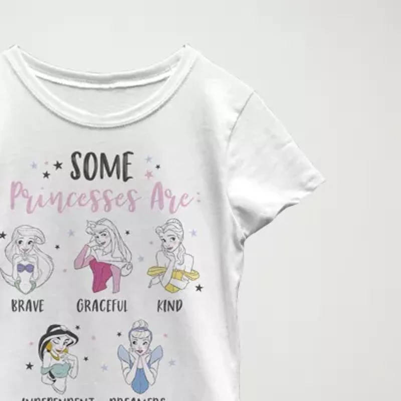 Disney Little & Big Kid Girls Crew Neck Short Sleeve Regular Fit Princess Graphic T-Shirt