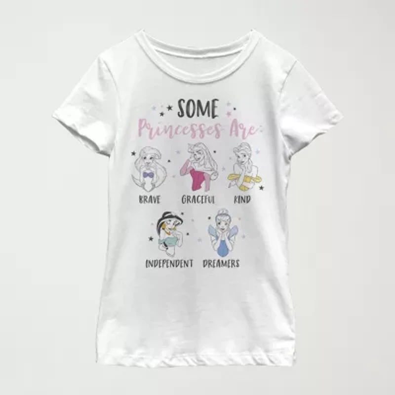 Disney Little & Big Kid Girls Crew Neck Short Sleeve Regular Fit Princess Graphic T-Shirt