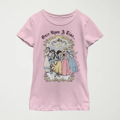 Disney Little & Big Kid Girls Crew Neck Short Sleeve Regular Fit Princess Graphic T-Shirt