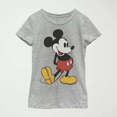 Little & Big Kid Girls Crew Neck Short Sleeve Regular Fit Mickey Mouse Graphic T-Shirt
