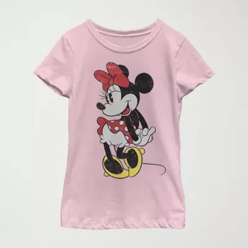 Little & Big Kid Girls Crew Neck Short Sleeve Regular Fit Minnie Mouse Graphic T-Shirt