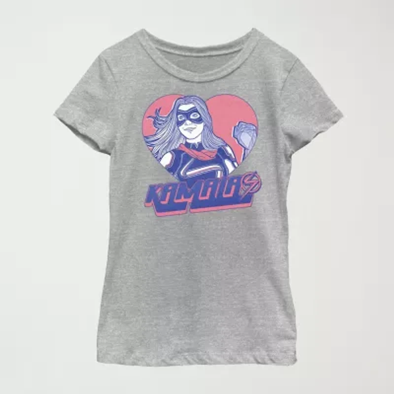 Little & Big Kid Girls Crew Neck Short Sleeve Regular Fit Marvel Graphic T-Shirt