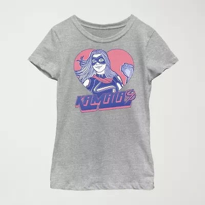 Little & Big Kid Girls Crew Neck Short Sleeve Regular Fit Marvel Graphic T-Shirt
