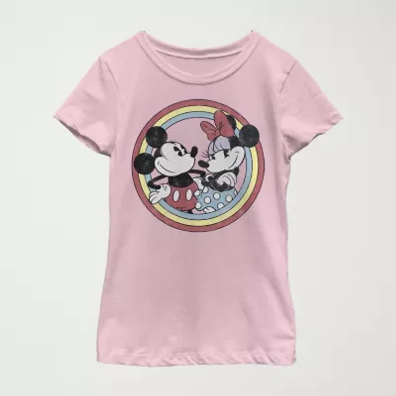 Disney Little & Big Kid Girls Crew Neck Short Sleeve Regular Fit Mickey and Friends Graphic T-Shirt