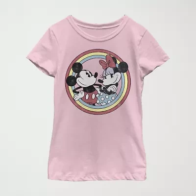 Disney Little & Big Kid Girls Crew Neck Short Sleeve Regular Fit Mickey and Friends Graphic T-Shirt
