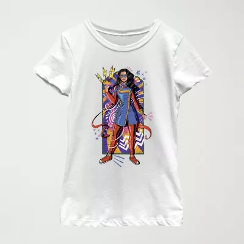 Little & Big Kid Girls Crew Neck Short Sleeve Regular Fit Marvel Graphic T-Shirt