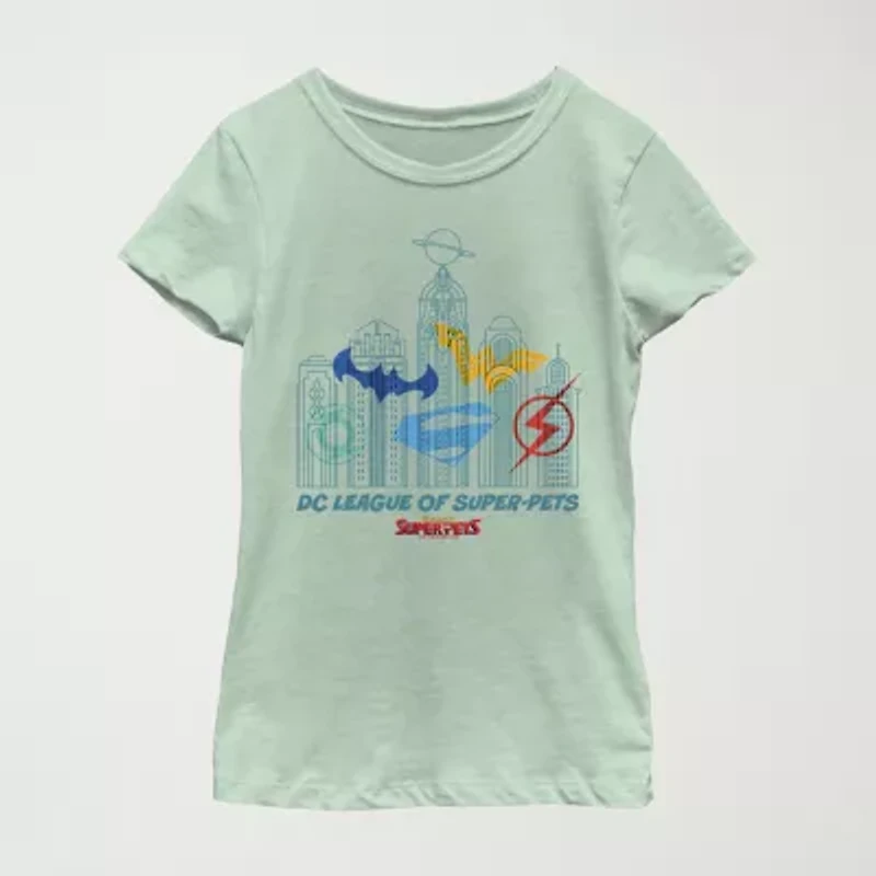 Super-Pets Little & Big Kid Girls Crew Neck Short Sleeve Regular Fit DC Comics Graphic T-Shirt