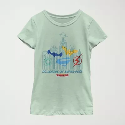 Super-Pets Little & Big Kid Girls Crew Neck Short Sleeve Regular Fit DC Comics Graphic T-Shirt