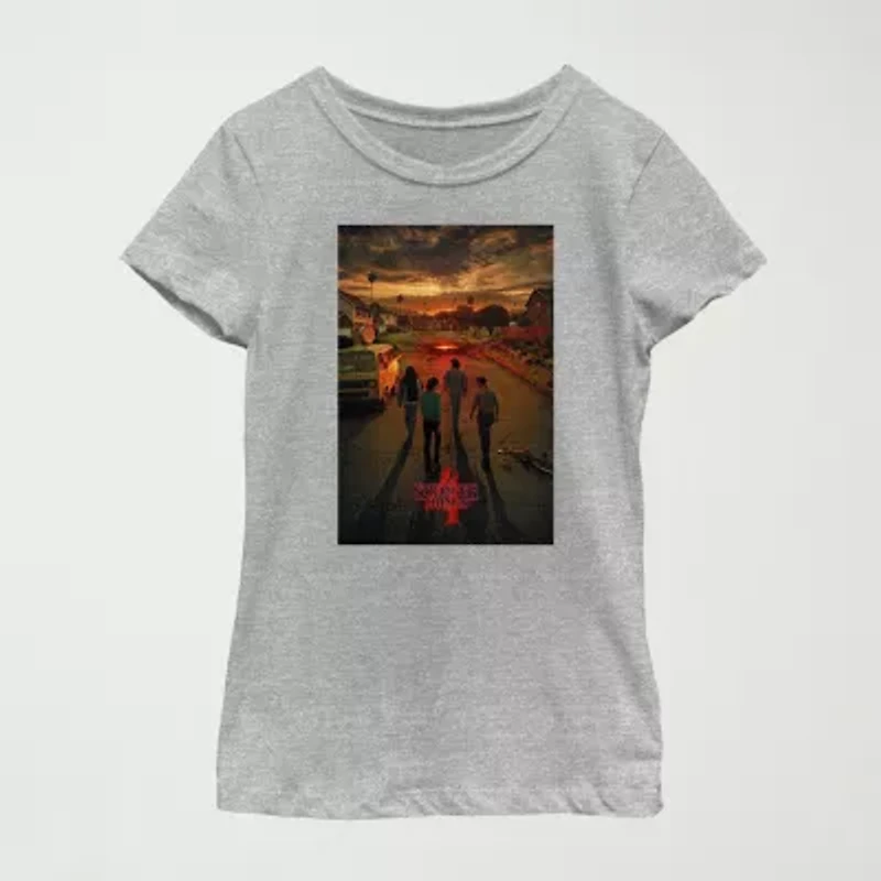 Little & Big Kid Girls Crew Neck Short Sleeve Regular Fit Stranger Things Graphic T-Shirt