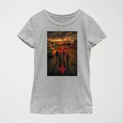 Little & Big Kid Girls Crew Neck Short Sleeve Regular Fit Stranger Things Graphic T-Shirt