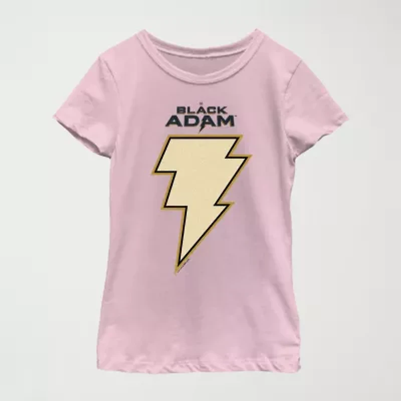 Black Adam Little & Big Kid Girls Crew Neck Short Sleeve Regular Fit DC Comics Graphic T-Shirt